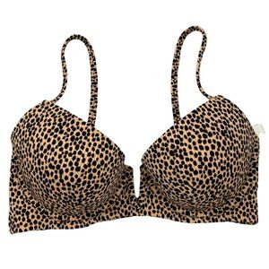 2/$20 Shade & Shore Animal Print Beige Black V-Front Rib Light Lift Bikini Top